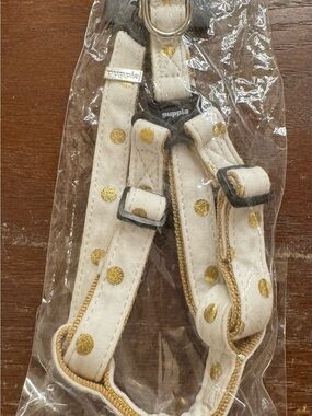 Puppia Collection Dog Harness, Size M in Ivory with Metallic Gold Polka Dots